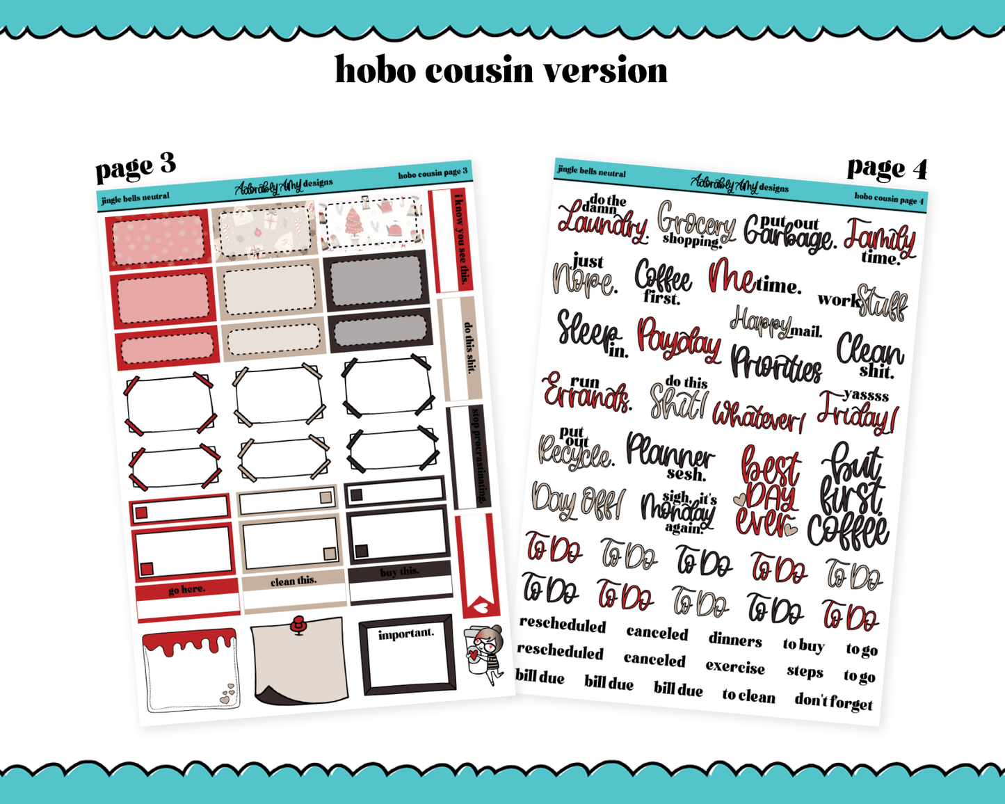 Hobonichi Cousin Weekly Jingle Bells Neutral Christmas Themed Planner Sticker Kit for Hobo Cousin or Similar Planners