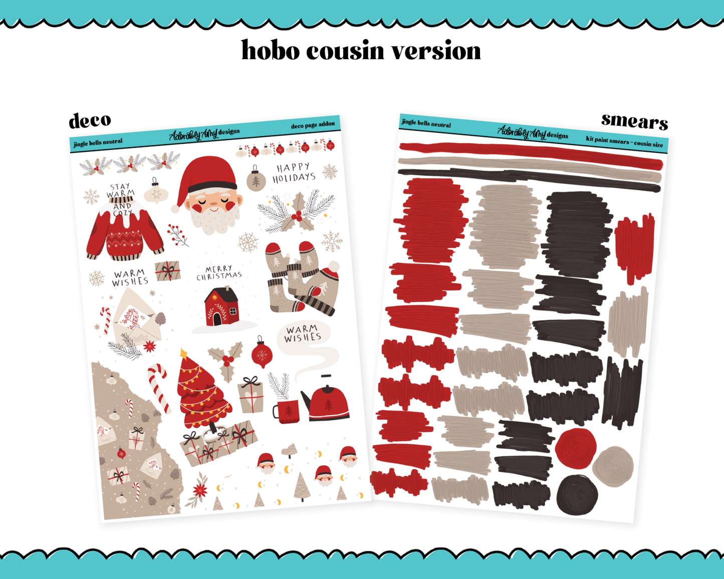 Hobonichi Cousin Weekly Jingle Bells Neutral Christmas Themed Planner Sticker Kit for Hobo Cousin or Similar Planners