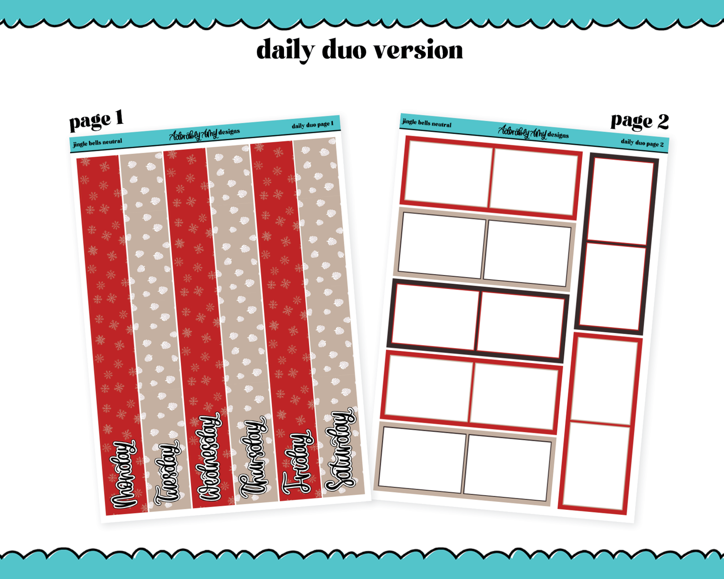 Daily Duo Jingle Bells Neutral Christmas Themed Weekly Planner Sticker Kit for Daily Duo Planner