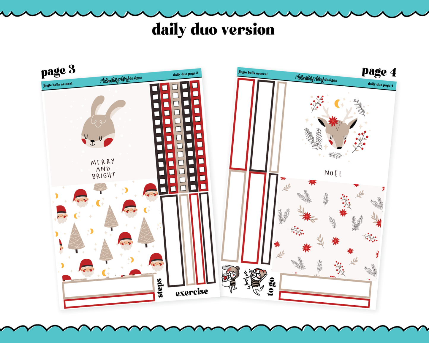 Daily Duo Jingle Bells Neutral Christmas Themed Weekly Planner Sticker Kit for Daily Duo Planner
