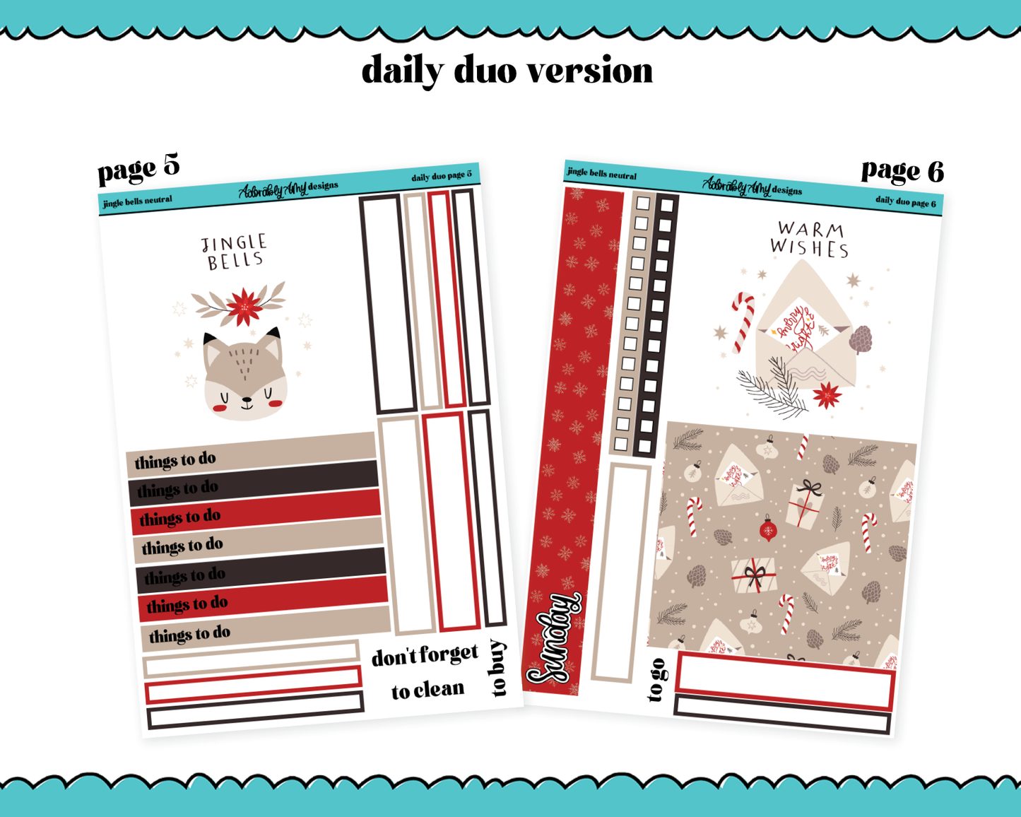 Daily Duo Jingle Bells Neutral Christmas Themed Weekly Planner Sticker Kit for Daily Duo Planner