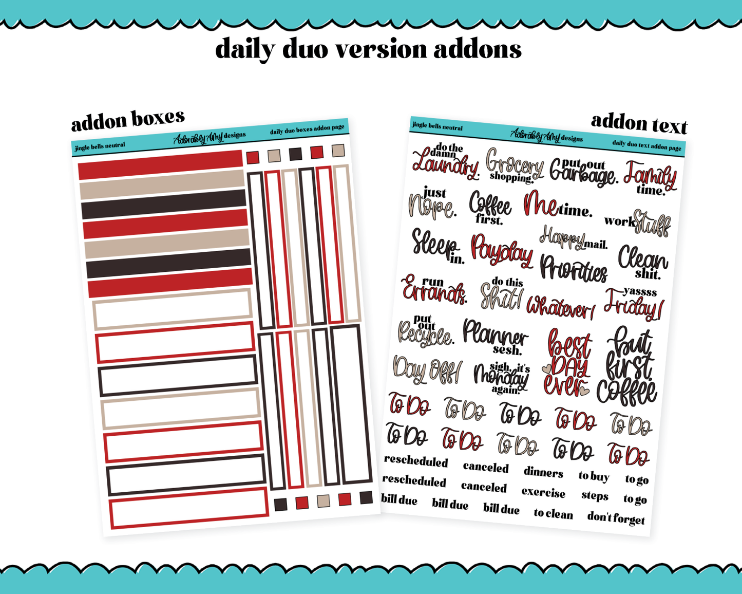 Daily Duo Jingle Bells Neutral Christmas Themed Weekly Planner Sticker Kit for Daily Duo Planner
