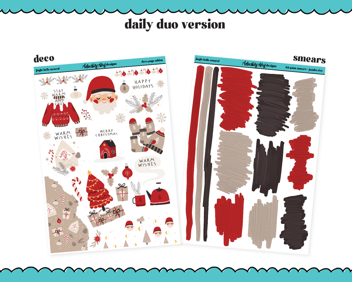 Daily Duo Jingle Bells Neutral Christmas Themed Weekly Planner Sticker Kit for Daily Duo Planner