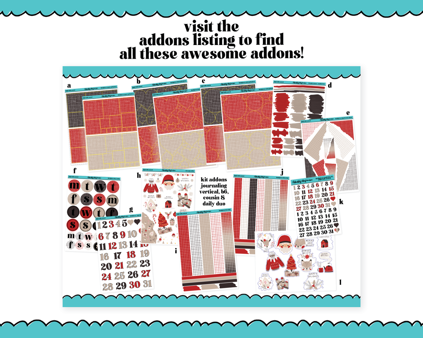 Journaling Kit Jingle Bells Neutral Christmas Themed Planner Sticker Kit