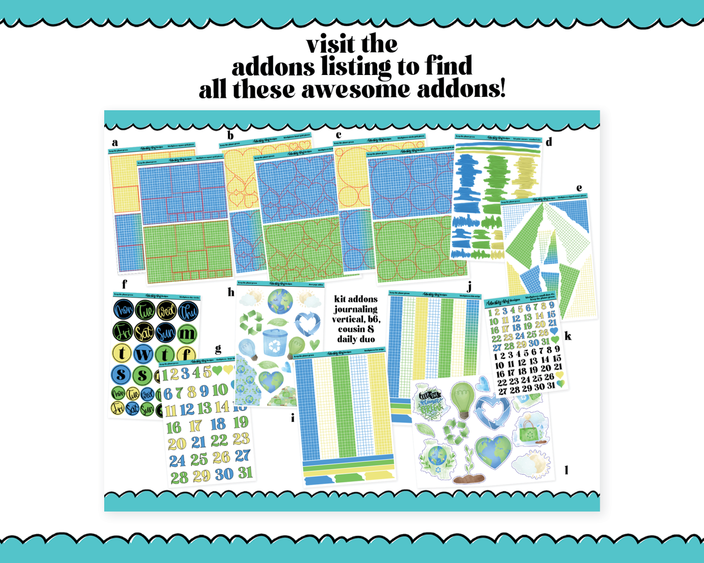 Mini B6 Keep the Planet Green Watercolor Weekly Planner Sticker Kit sized for ANY Vertical Insert