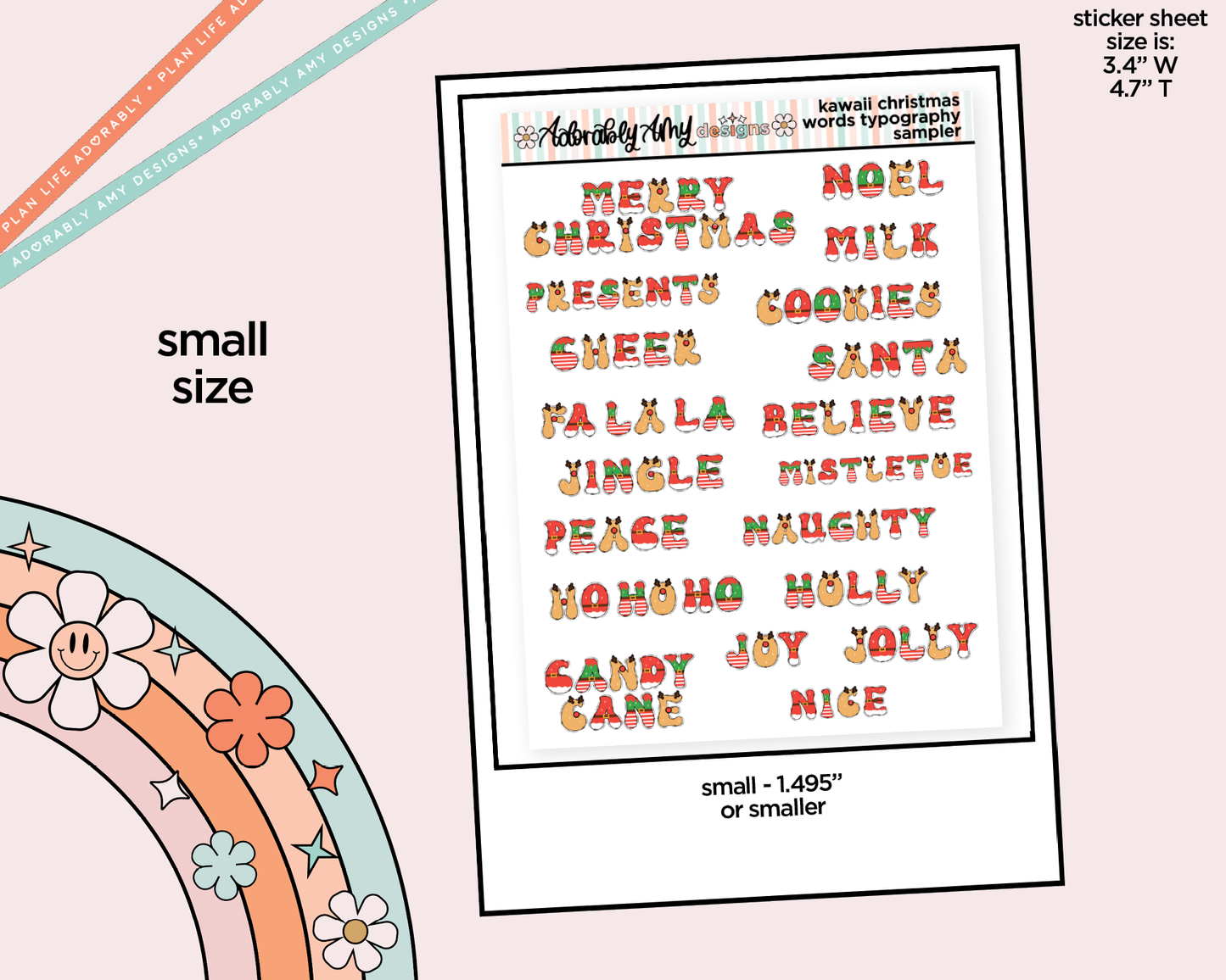 Kawaii Doodled Christmas Words Deco Typography Sampler Planner Stickers
