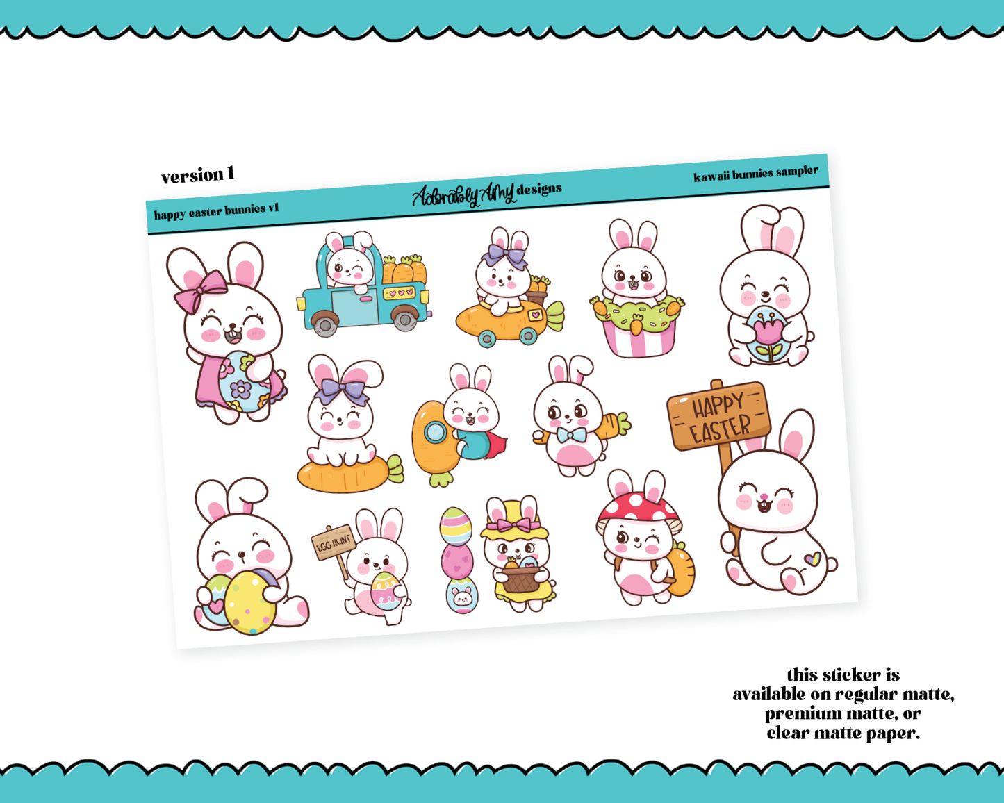 Doodled Kawaii Easter Bunnies - 2 Versions - Decorative Planner Stickers for any Planner or Insert