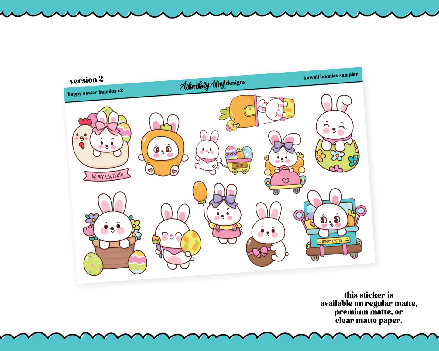 Doodled Kawaii Easter Bunnies - 2 Versions - Decorative Planner Stickers for any Planner or Insert