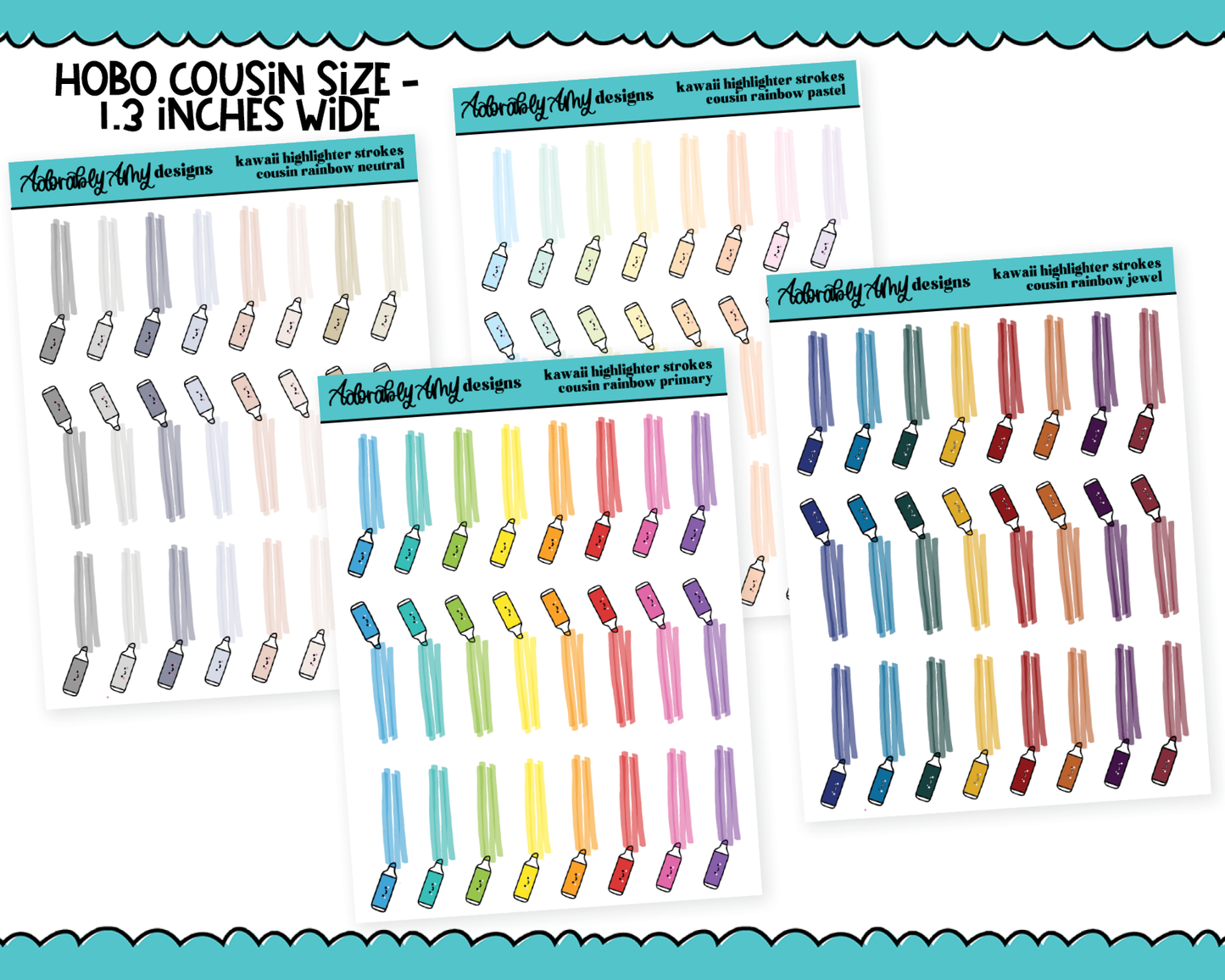 Rainbow Hobo Cousin Kawaii Highlighters V1 Dividers or Underlays for any Planner or Insert