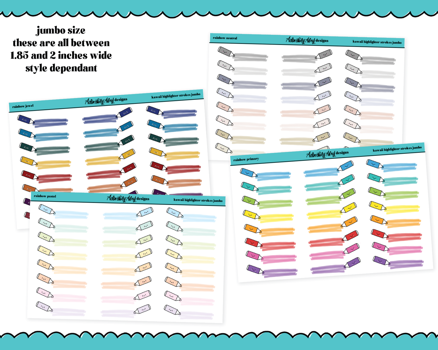 Rainbow Jumbo Daily Planning Kawaii Highlighters V1 Dividers or Underlays for any Planner or Insert