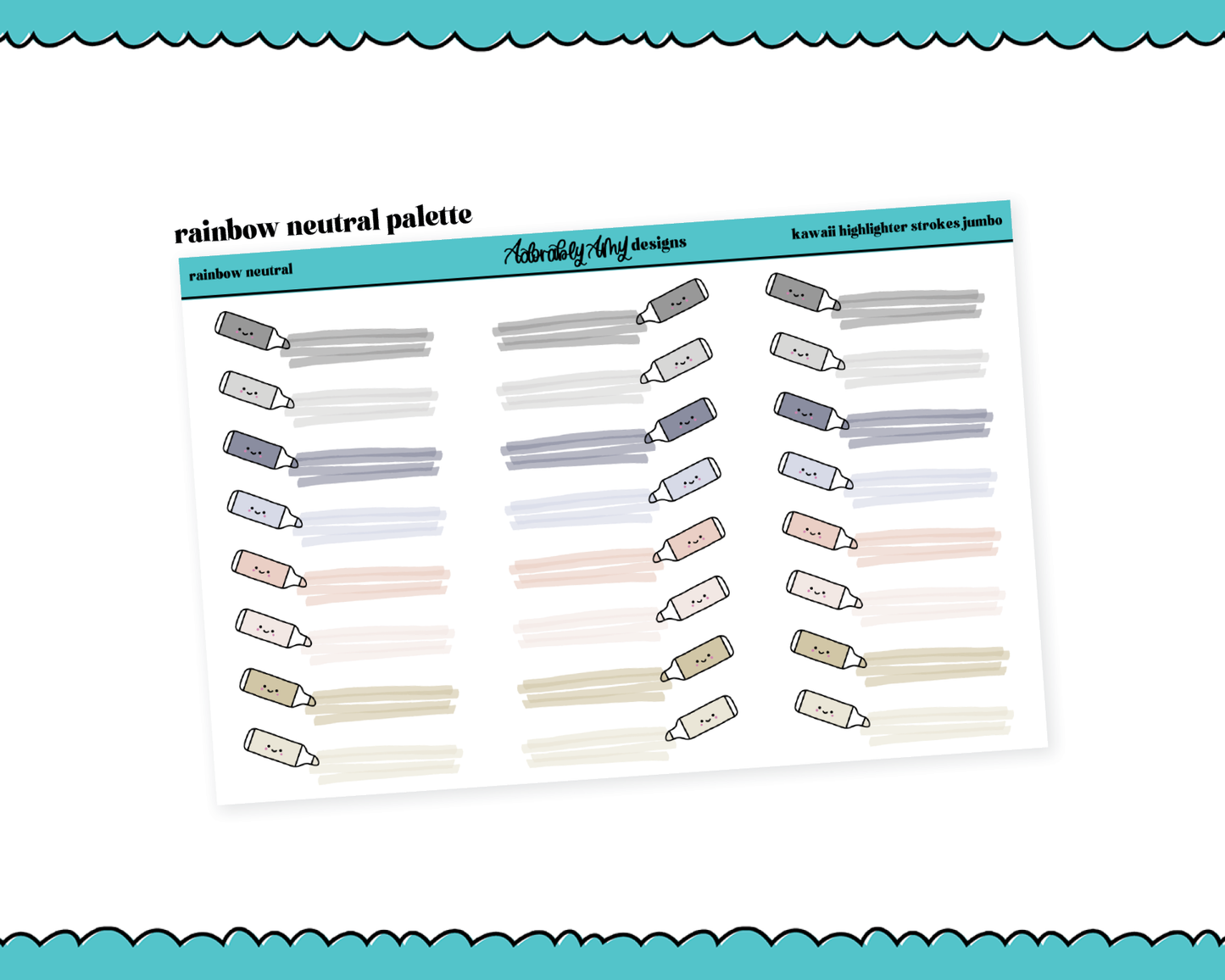 Rainbow Jumbo Daily Planning Kawaii Highlighters V1 Dividers or Underlays for any Planner or Insert