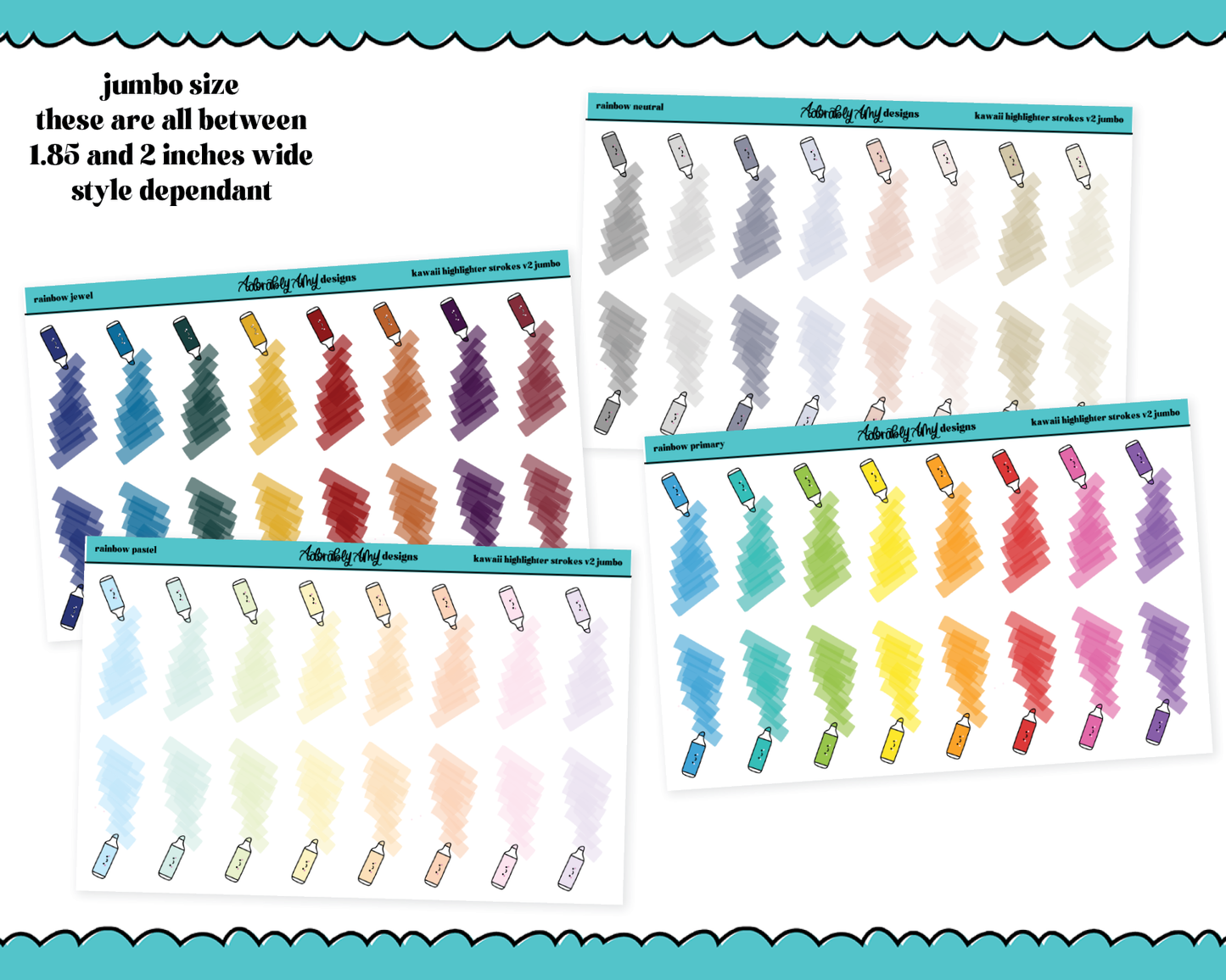 Rainbow Jumbo Daily Planning Kawaii Highlighters V2 Dividers or Underlays for any Planner or Insert
