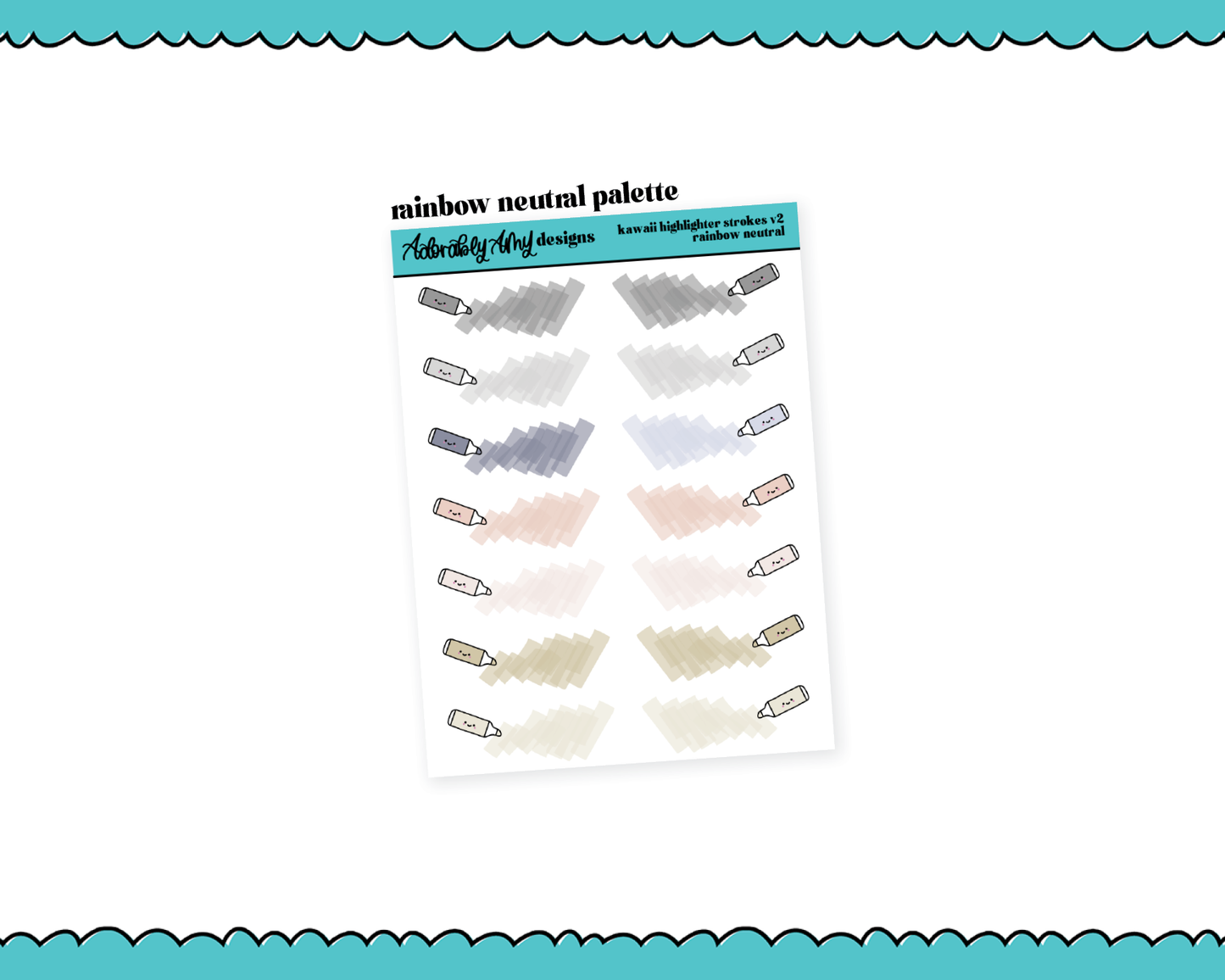 Rainbow Kawaii Highlighters V2 Dividers or Underlays Standard Size Stickers for any Planner or Insert