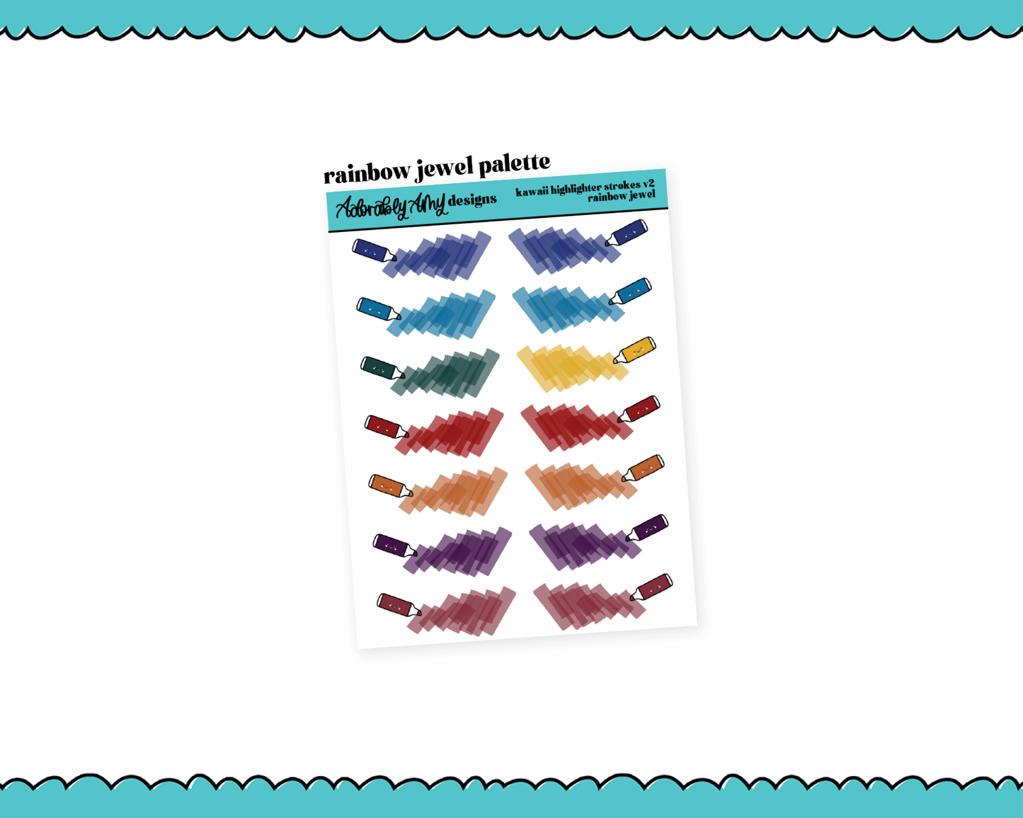 Rainbow Kawaii Highlighters V2 Dividers or Underlays Standard Size Stickers for any Planner or Insert