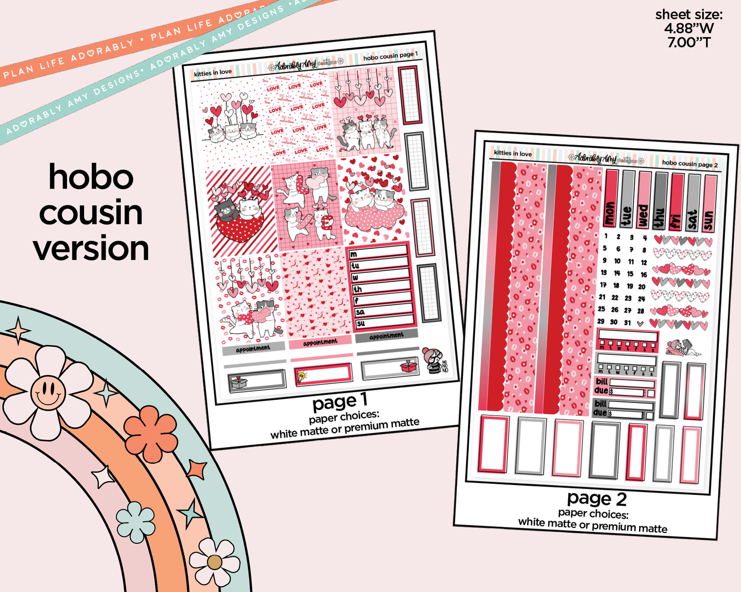 Hobonichi Cousin Weekly Kitties in Love Planner Sticker Kit for Hobo Cousin or Similar Planners