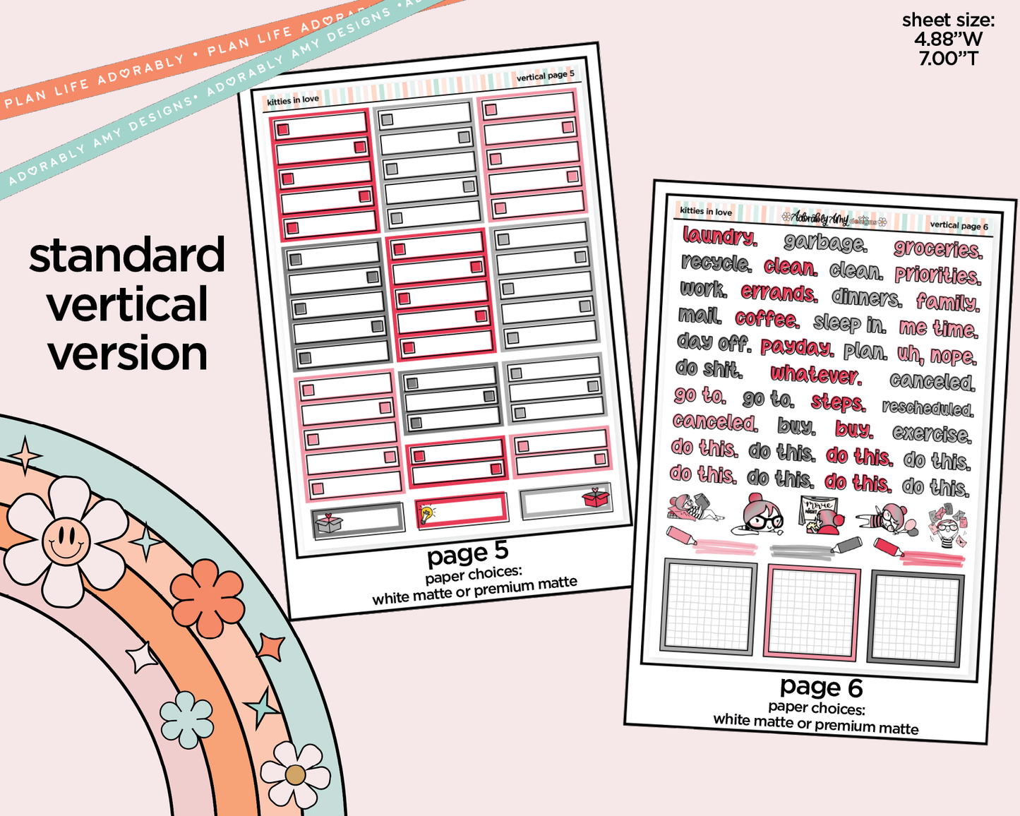 Vertical Kitties in Love Weekly Sticker Kit for Vertical Standard Size Planners or Insert