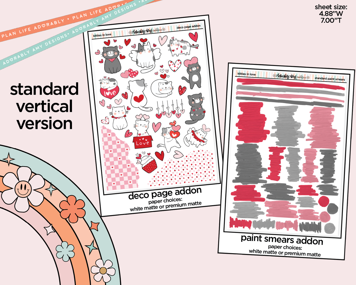 Vertical Kitties in Love Weekly Sticker Kit for Vertical Standard Size Planners or Insert