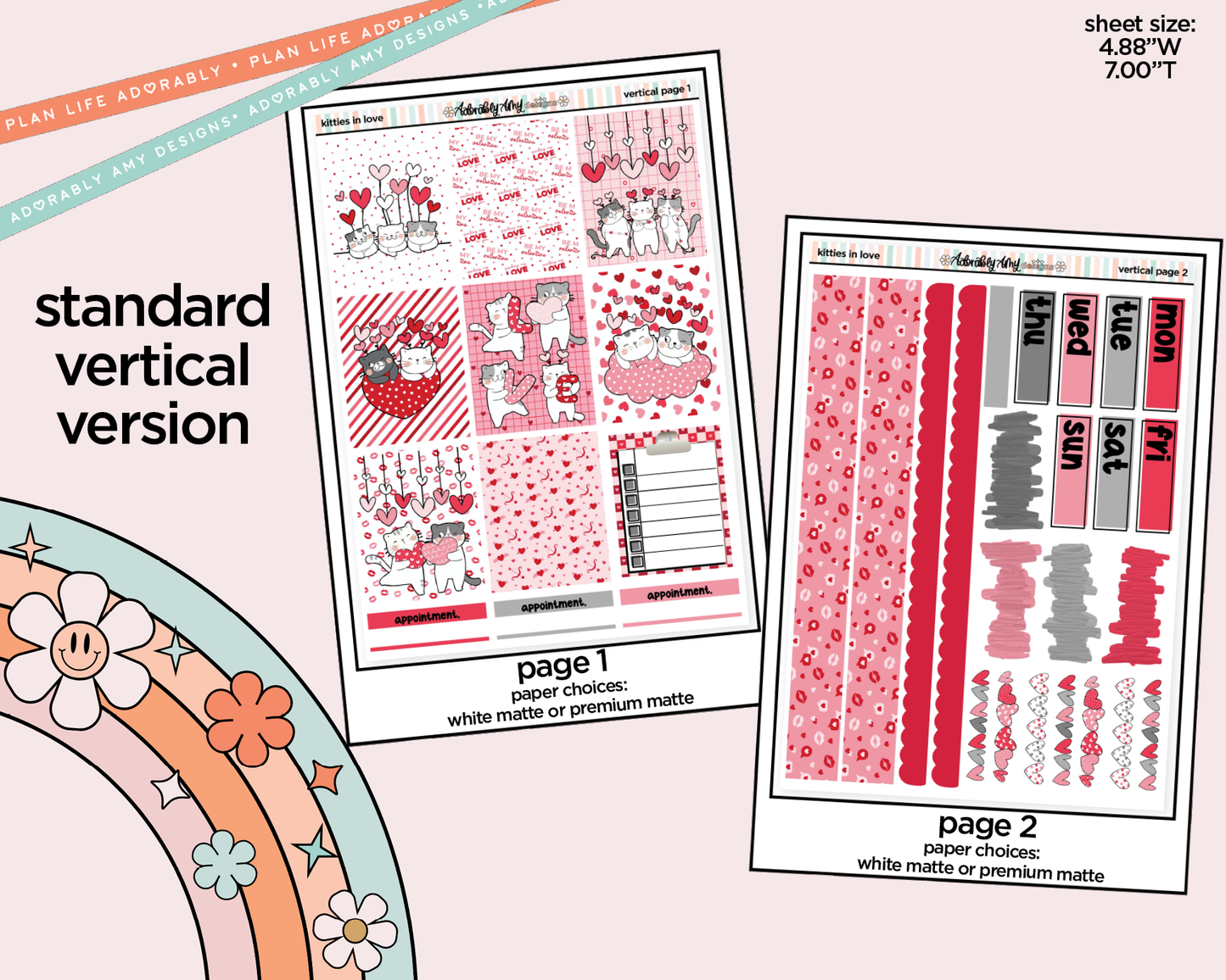 Vertical Kitties in Love Weekly Sticker Kit for Vertical Standard Size Planners or Insert