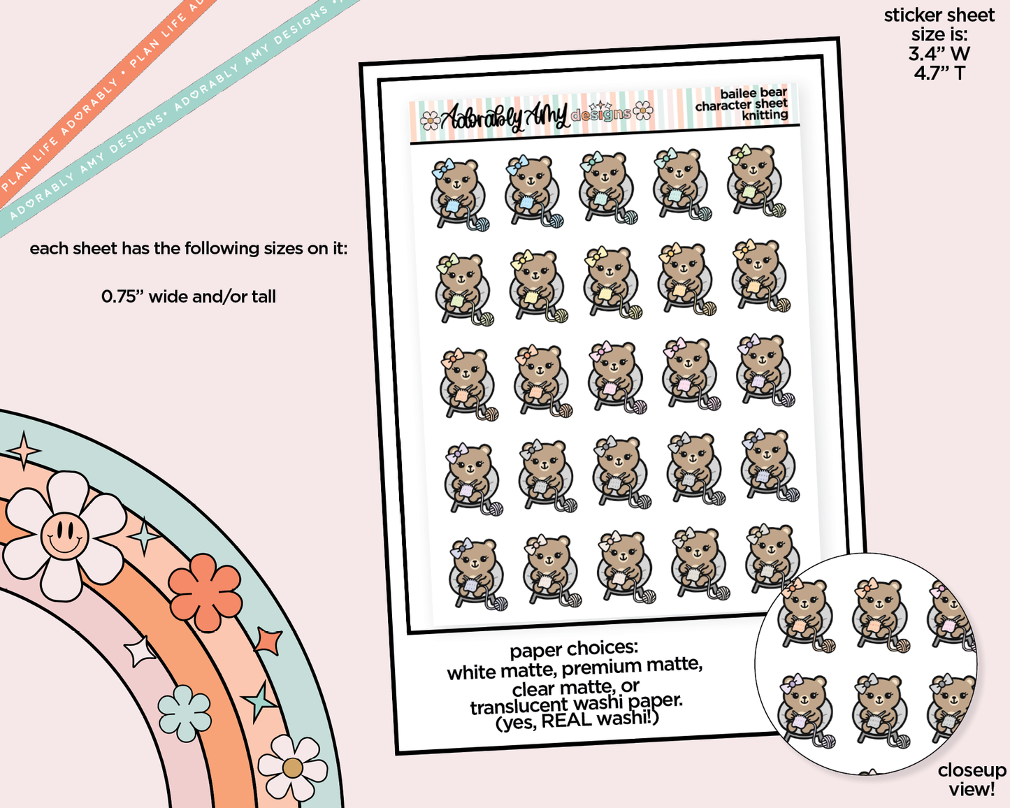 Bailee Bear Knit - Yarn Ball Decoration Character Planner Stickers