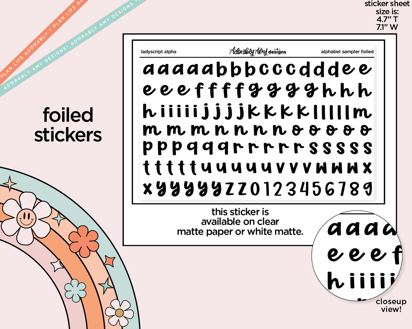Foiled Ladyscript Alphabet Stickers Deco Typography Sampler Planner Stickers