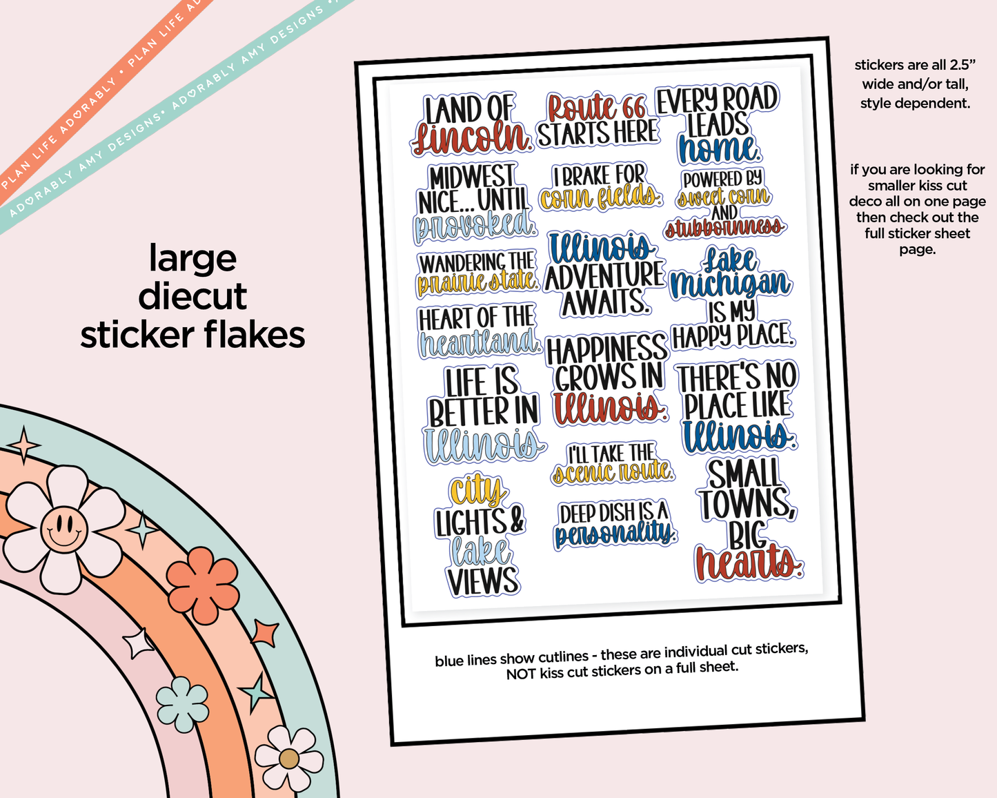 Land of Lincoln Deco Typography Sampler Planner Stickers