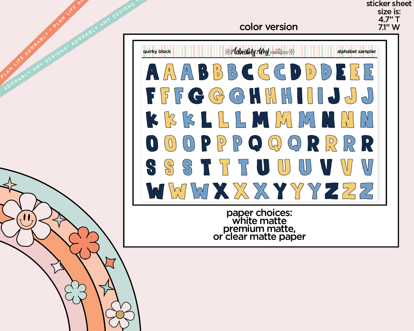 Quirky Block Alphabet Stickers Deco Typography Sampler Planner Stickers