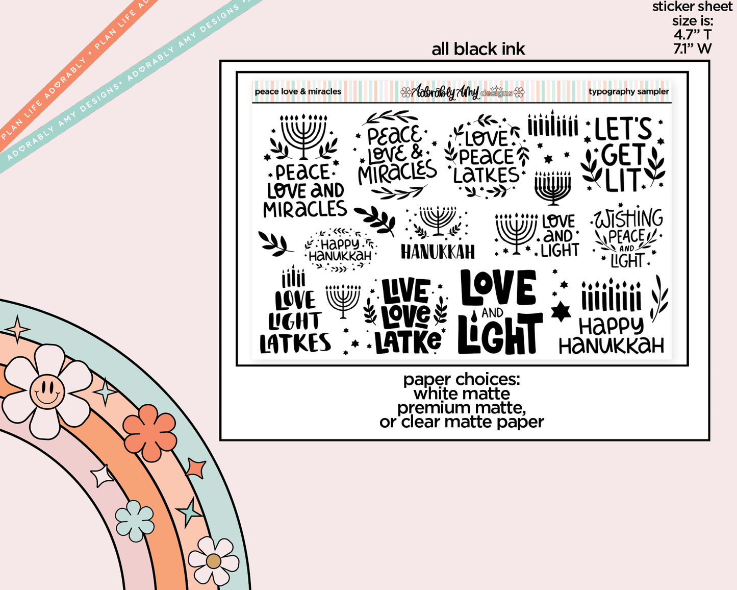 Peace Love & Miracles Deco Typography Sampler Planner Stickers