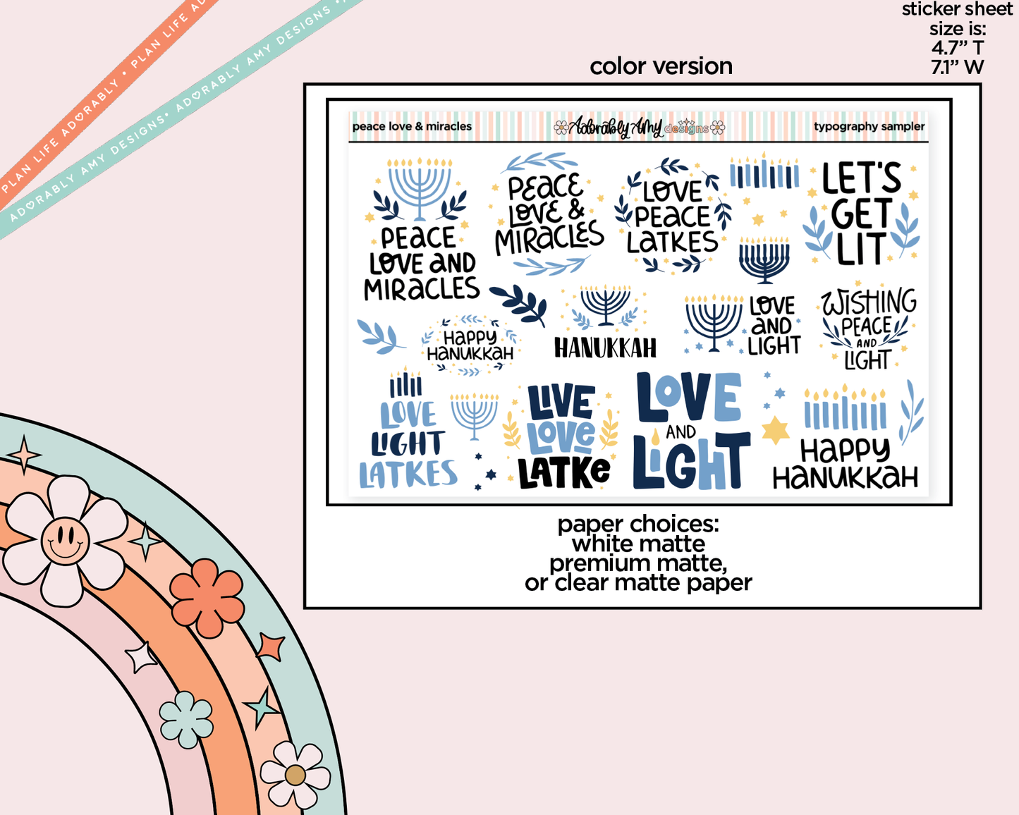 Peace Love & Miracles Deco Typography Sampler Planner Stickers