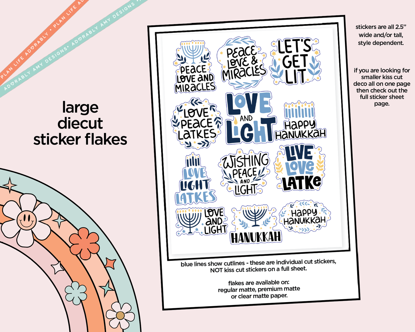 Peace Love & Miracles Deco Typography Sampler Planner Stickers