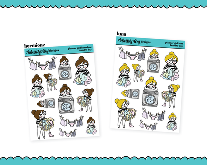 Doodled Planner Girls Character Stickers Laundry Day Decorative Planner Stickers for any Planner or Insert