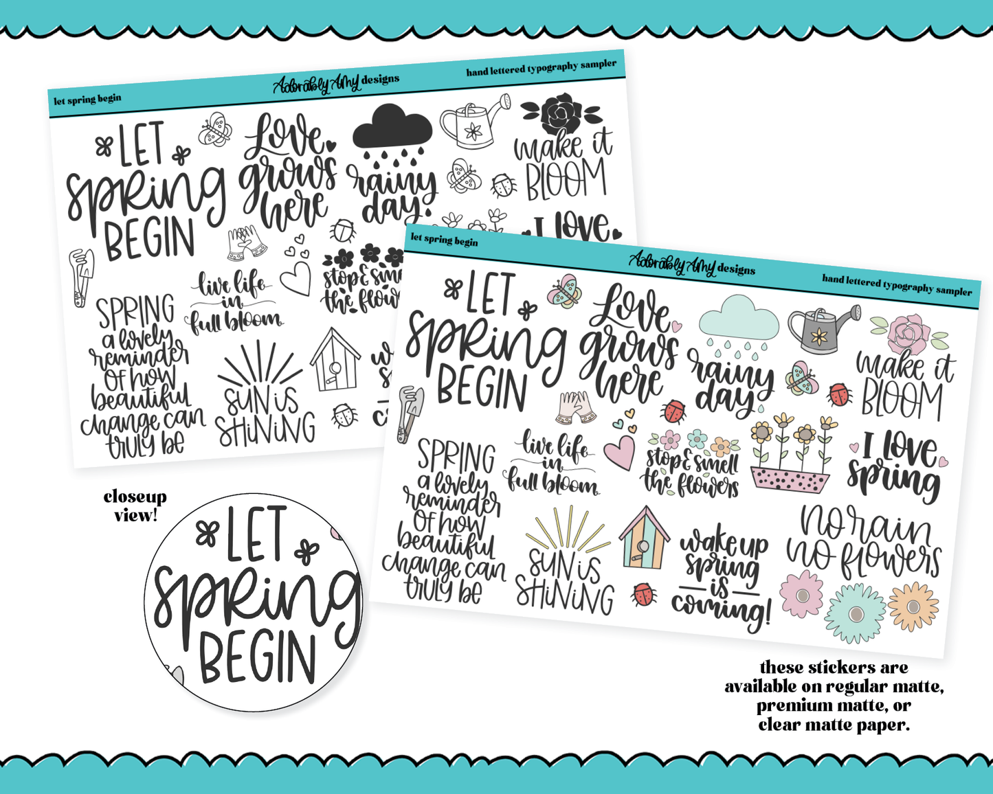 Hand Lettered Let Spring Begin Typography Sampler Planner Stickers for any Planner or Insert