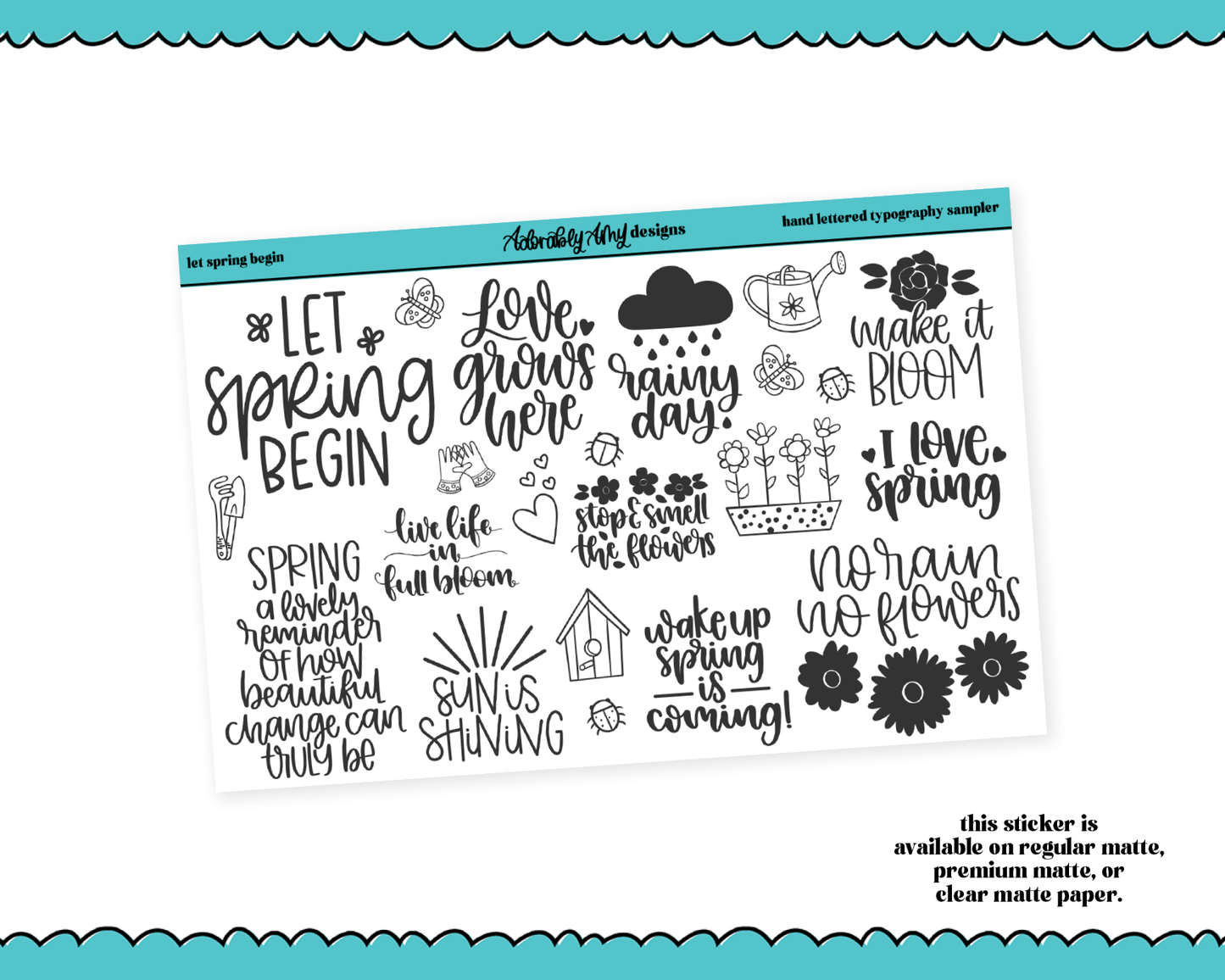 Hand Lettered Let Spring Begin Typography Sampler Planner Stickers for any Planner or Insert
