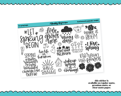 Hand Lettered Let Spring Begin Typography Sampler Planner Stickers for any Planner or Insert