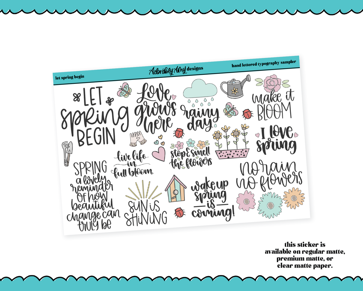 Hand Lettered Let Spring Begin Typography Sampler Planner Stickers for any Planner or Insert