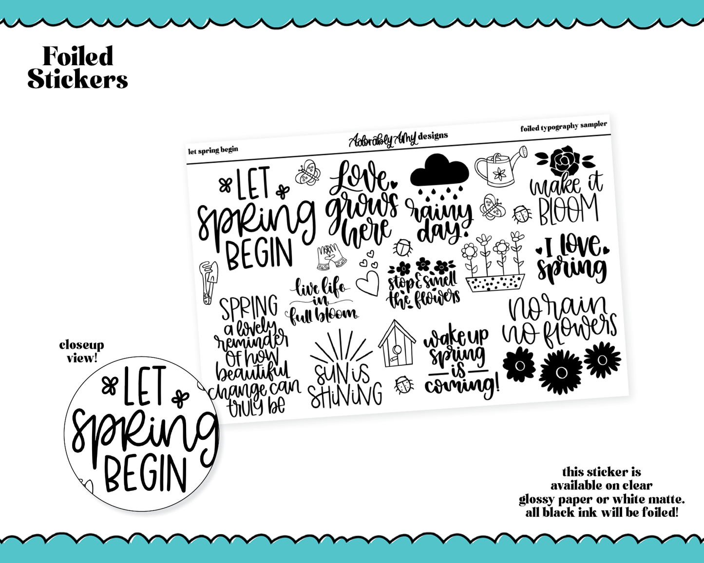 Foiled Hand Lettered Let Spring Begin Typography Sampler