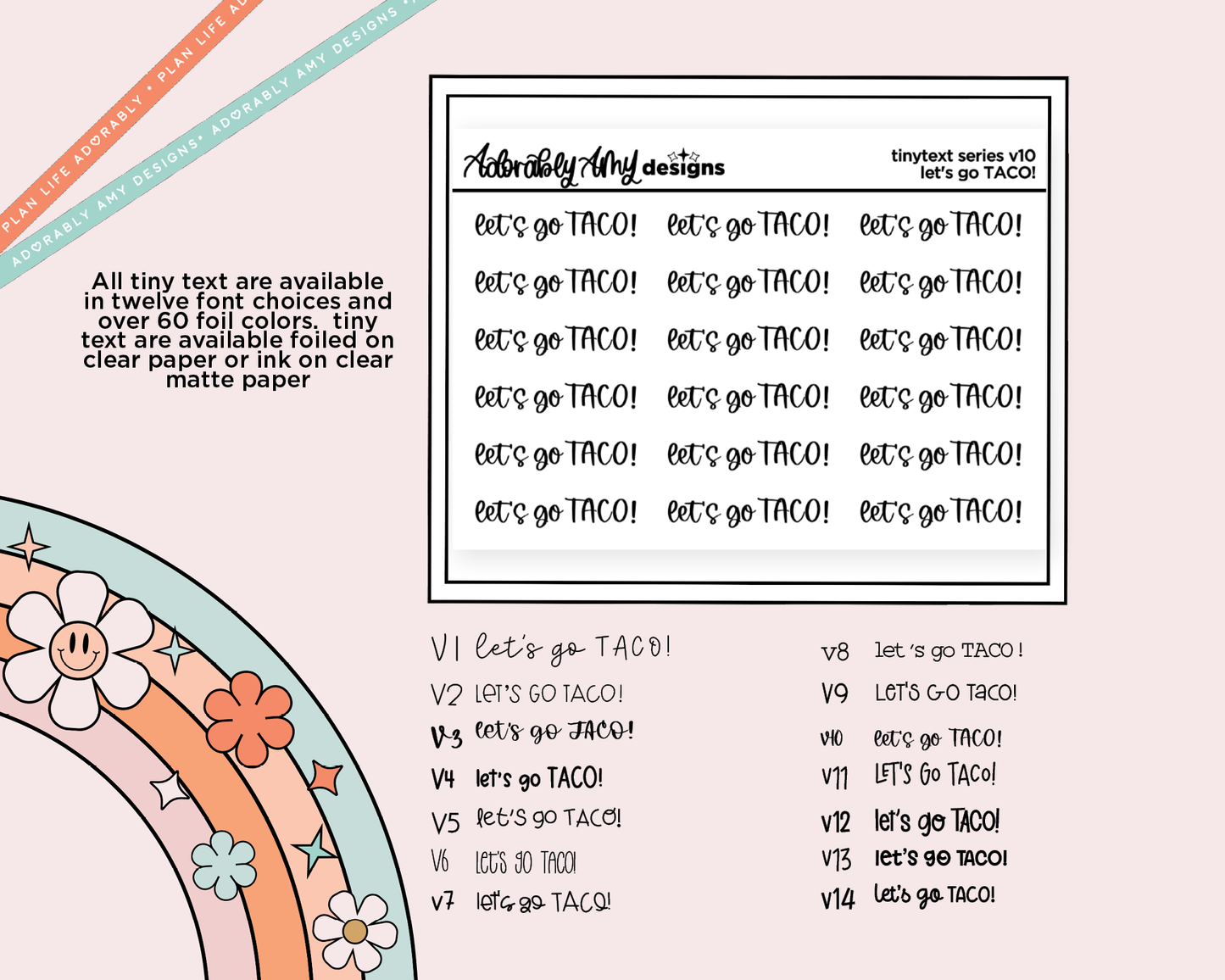 Foiled Tiny Text Series - Let's Go TACO! Checklist Size Planner Sticker Sheet