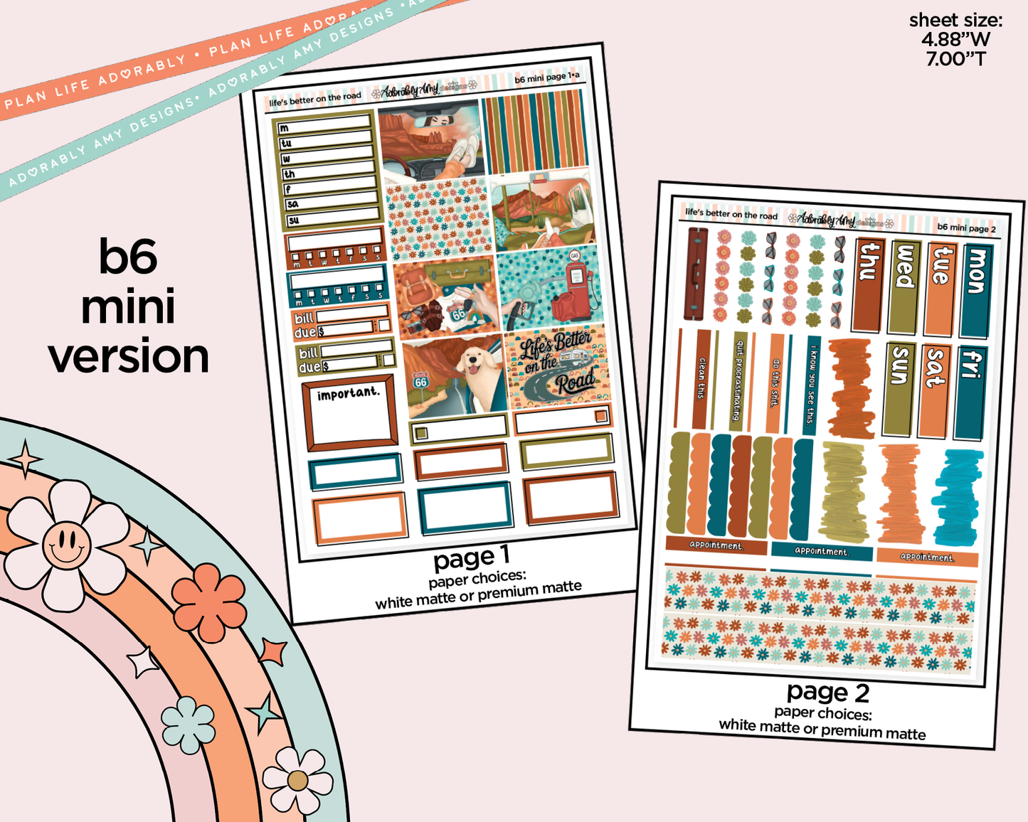 Mini B6 Life's Better on the Road Planner Sticker Kit sized for ANY Vertical Insert