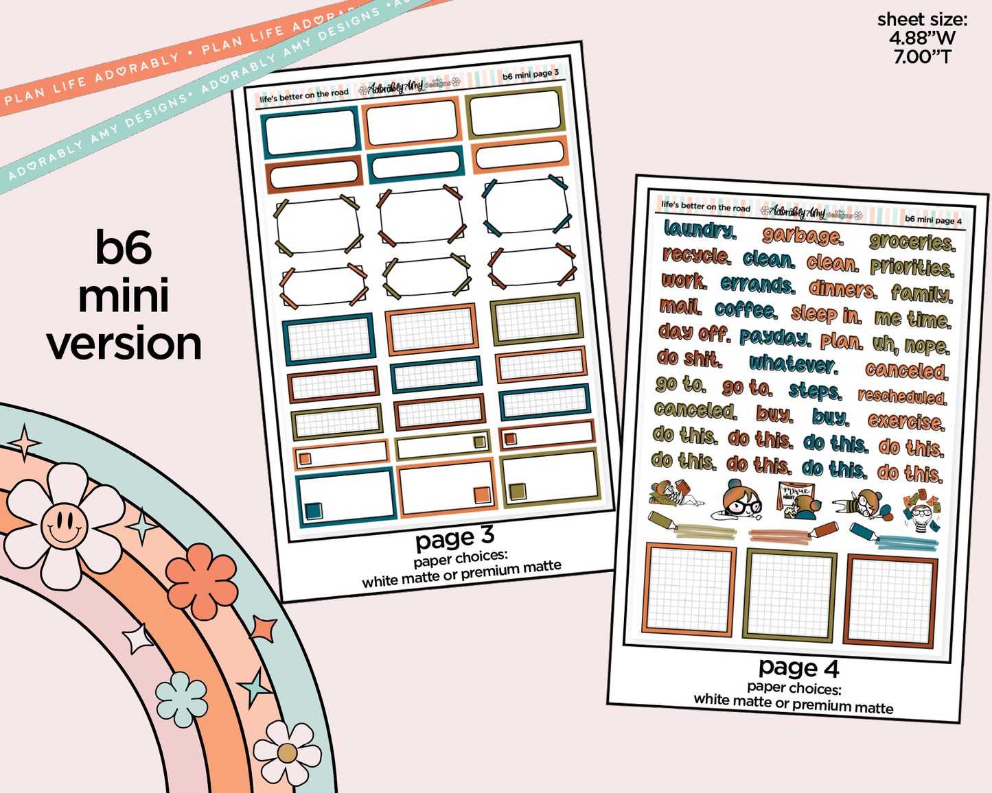 Mini B6 Life's Better on the Road Planner Sticker Kit sized for ANY Vertical Insert