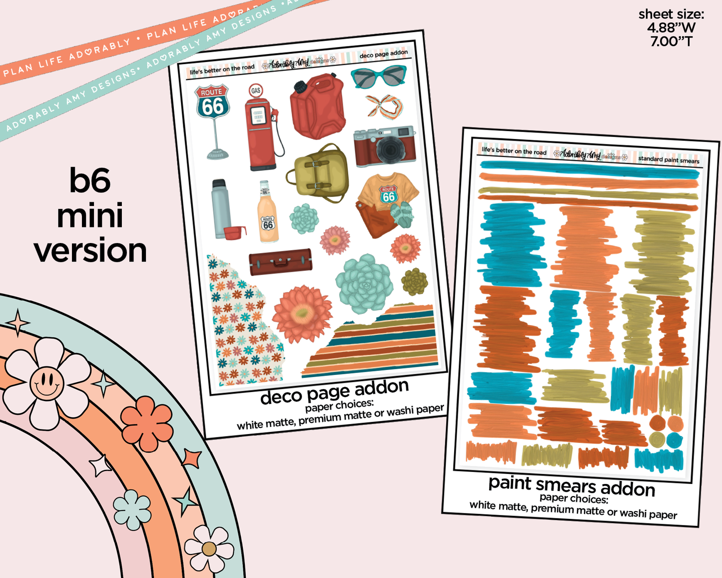 Mini B6 Life's Better on the Road Planner Sticker Kit sized for ANY Vertical Insert