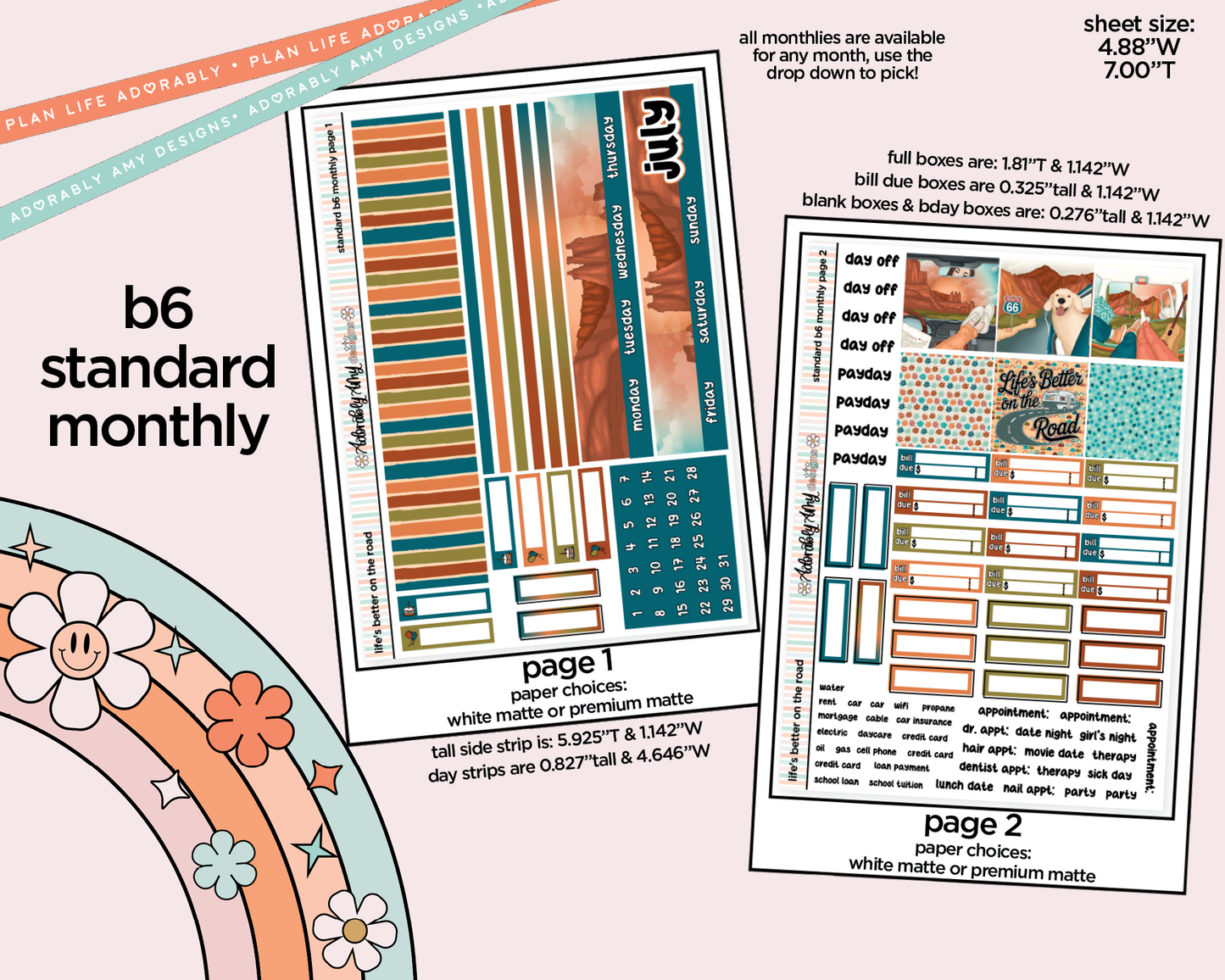 Standard B6 Monthly Pick Your Month Life's Better on the Road in My Hand Planner Sticker Kit for some B6 Planners