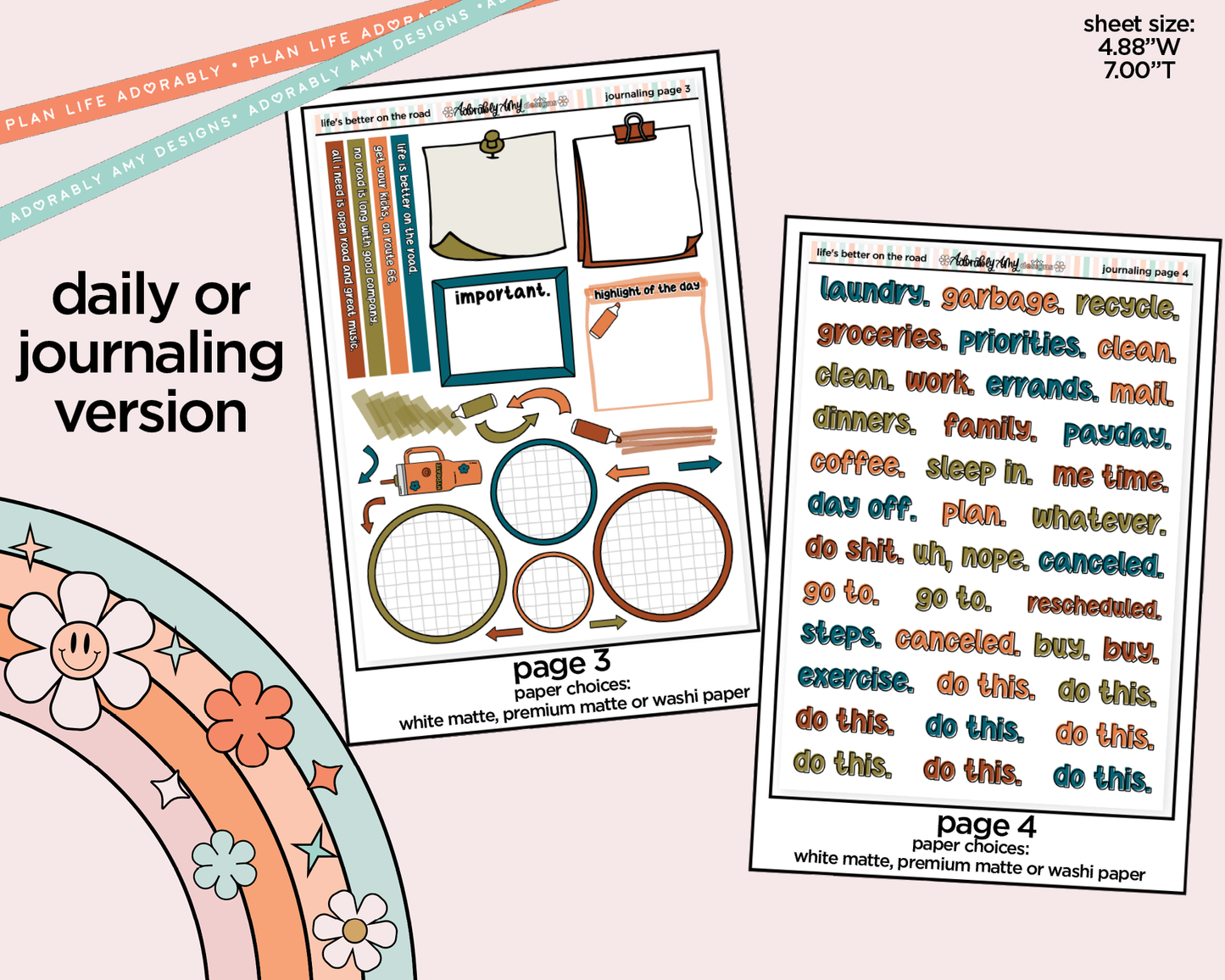 Journaling and Daily Planning Life's Better on the Road in My Hand Planner Sticker Kit