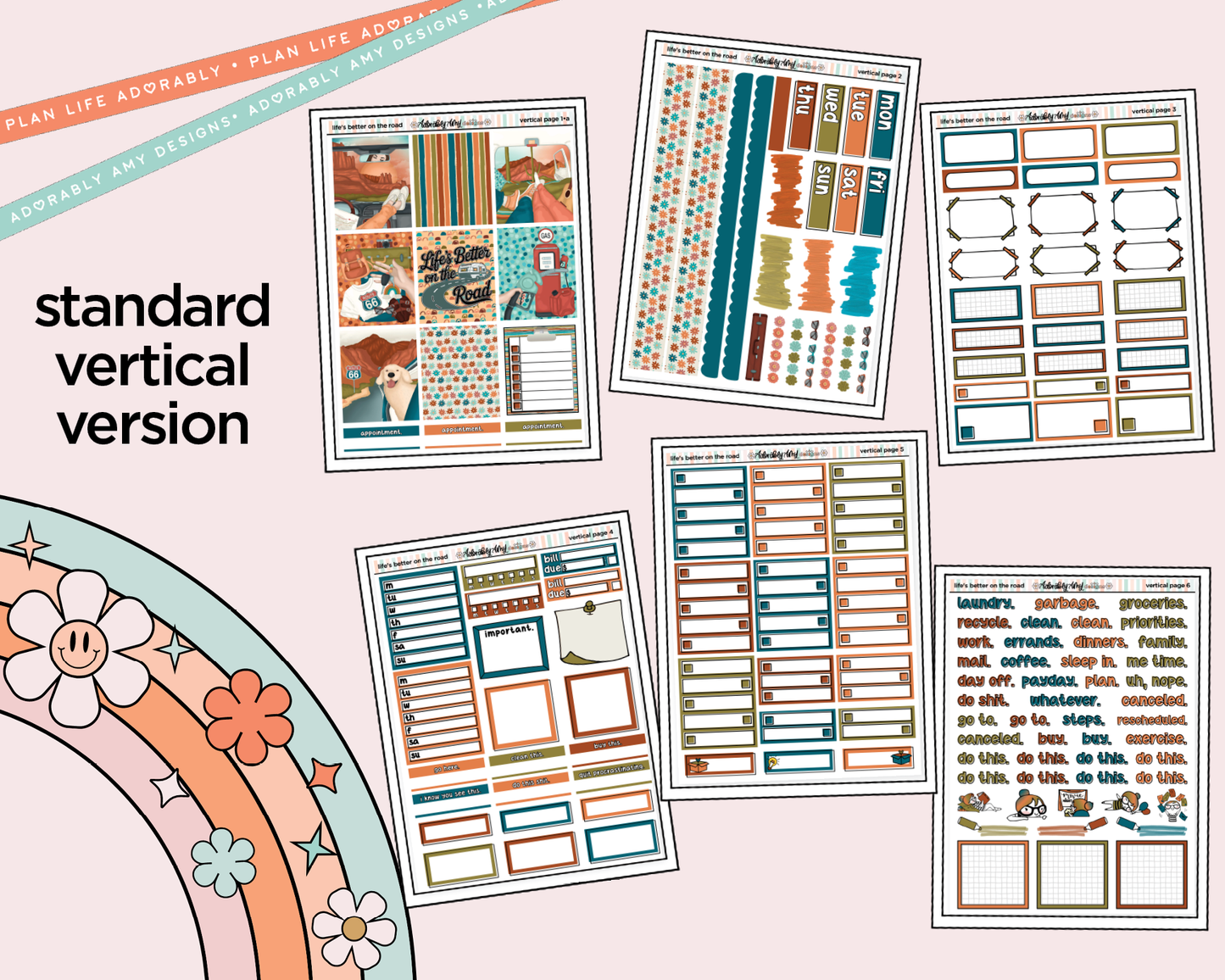 Vertical Life's Better on the Road Weekly Sticker Kit for Vertical Standard Size Planners or Insert