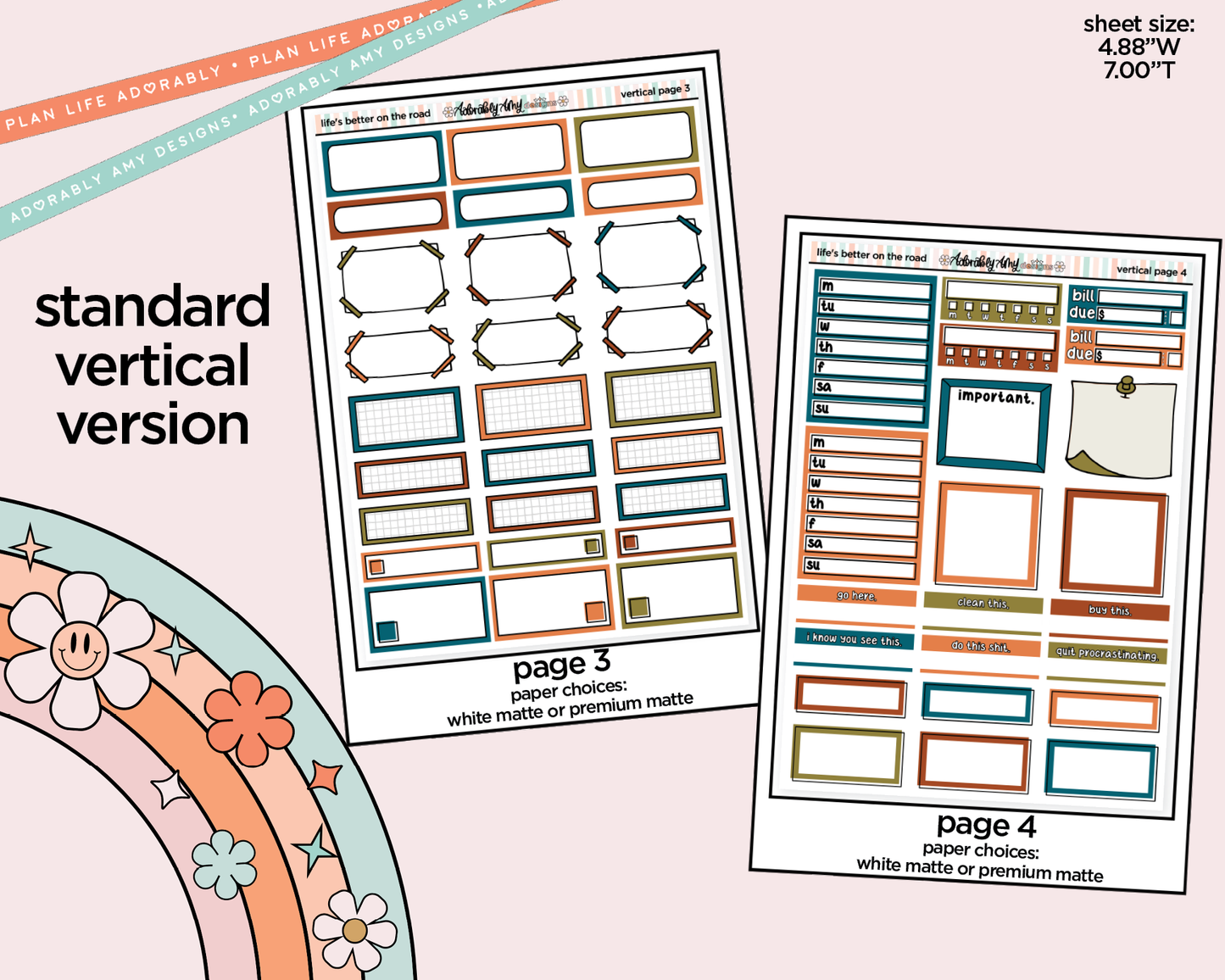 Vertical Life's Better on the Road Weekly Sticker Kit for Vertical Standard Size Planners or Insert