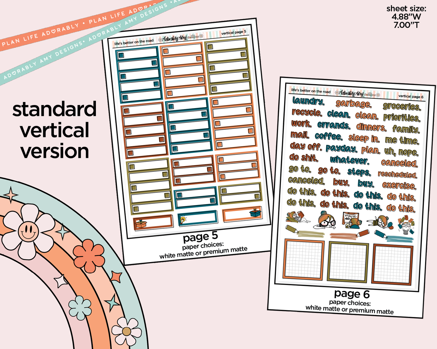 Vertical Life's Better on the Road Weekly Sticker Kit for Vertical Standard Size Planners or Insert