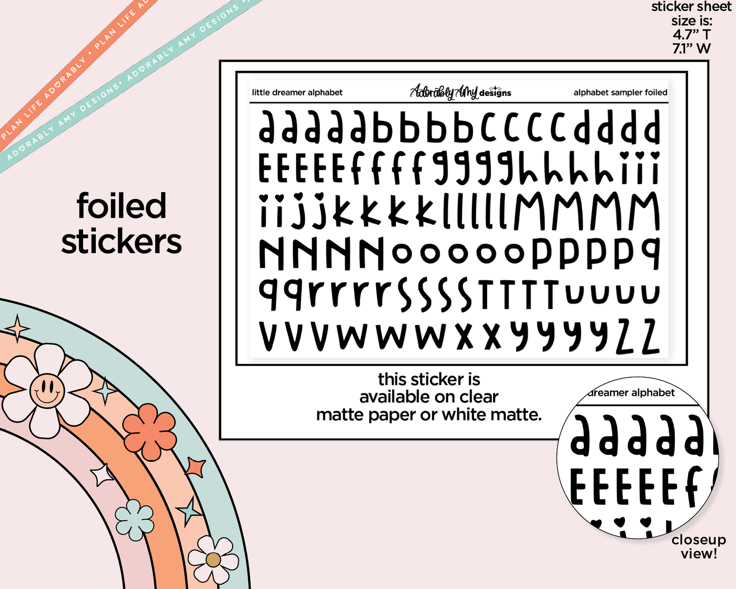 Foiled Little Dreamer Alphabet Stickers Deco Typography Sampler Planner Stickers
