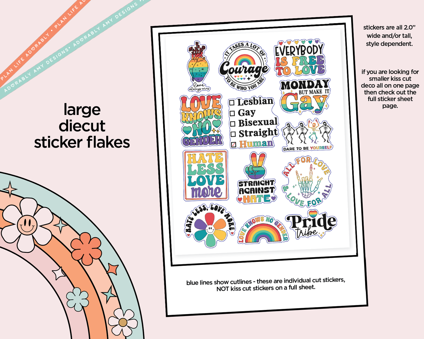 Love Always Wins Deco Typography Sampler Planner Stickers - Adorably Amy Designs