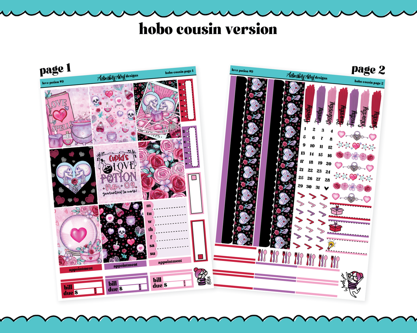 Hobonichi Cousin Weekly Love Potion #9 Planner Sticker Kit for Hobo Cousin or Similar Planners