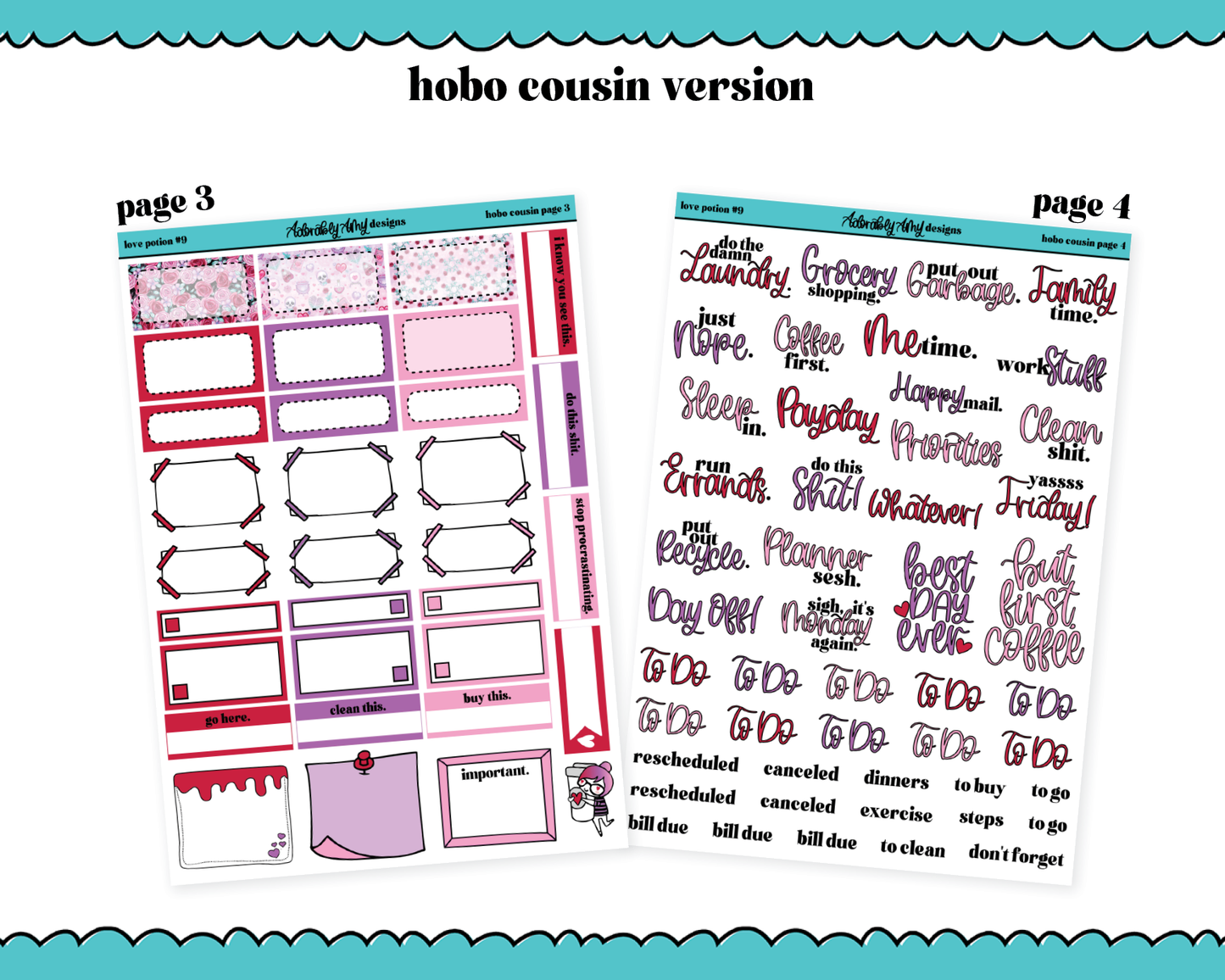 Hobonichi Cousin Weekly Love Potion #9 Planner Sticker Kit for Hobo Cousin or Similar Planners