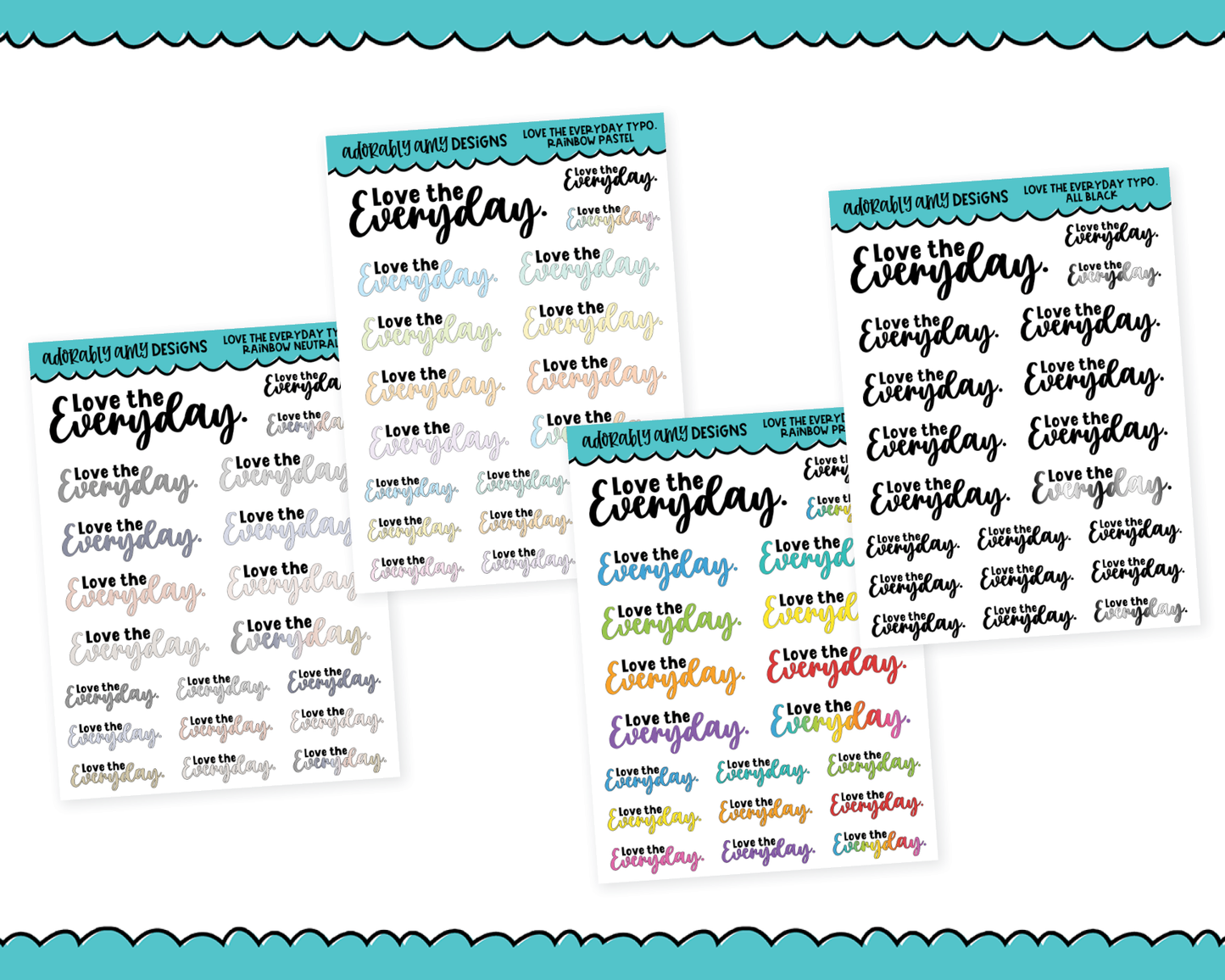 Rainbow or Black Love the Everyday Typography Planner Stickers for any Planner or Insert