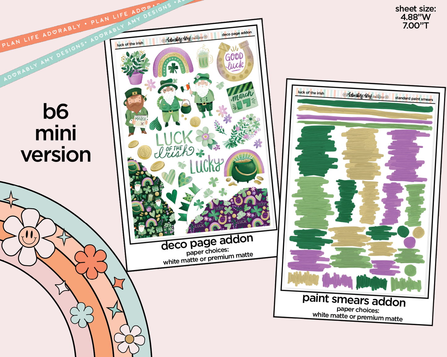 Mini B6 Luck of the Irish Planner Sticker Kit sized for ANY Vertical Insert